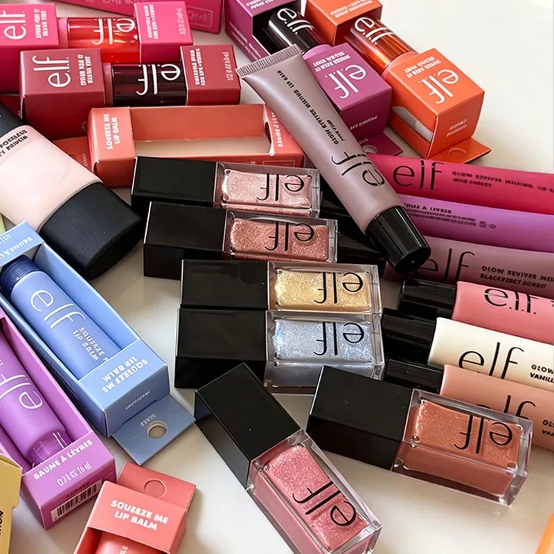Novo elf brilho labial de 8 cores e blush em pó multicolorido, textura fina, leve, hidratante, nutritivo, bálsamo labial, cosméticos de cuidados
