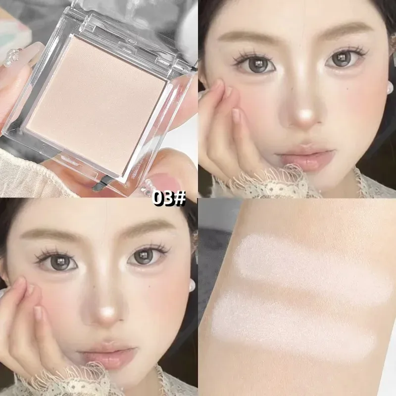 Paleta de iluminador facial branco puro fosco, monocromático, sombra de jade perolada, iluminador natural, maquiagem de contorno