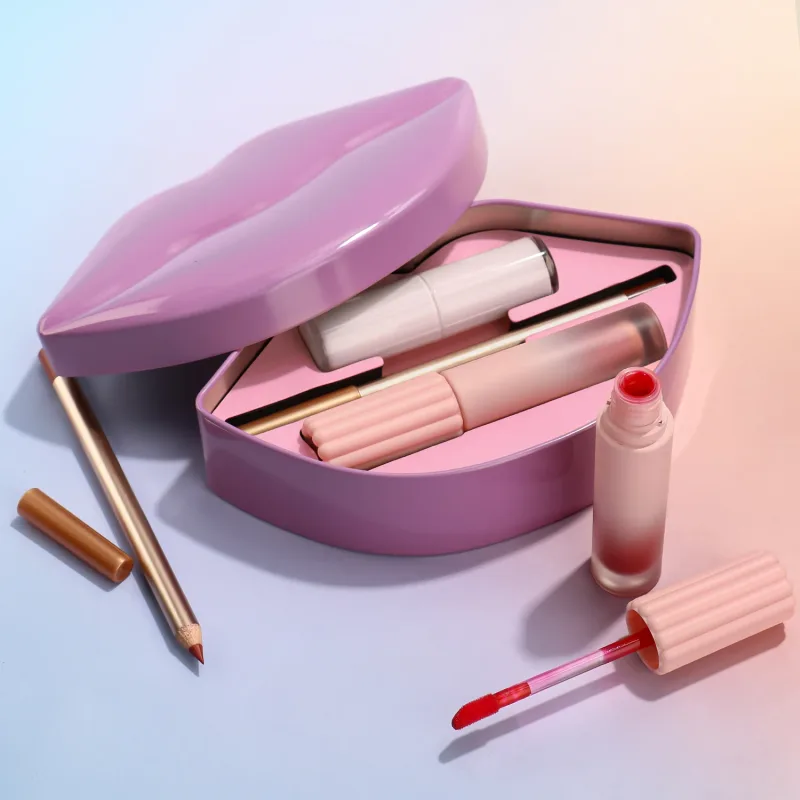 Kit de maquiagem labial rótulo privado brilho labial lápis forro bálsamo fosco brilhante conjunto atacado 3 em 1 caixa de presente