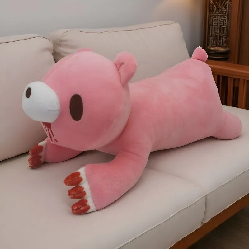 Pink Lying Bear Plush Pillow Cute Long Body Stuffed Doll Soft Fluffy Decorative Sleeping Cushion Gift