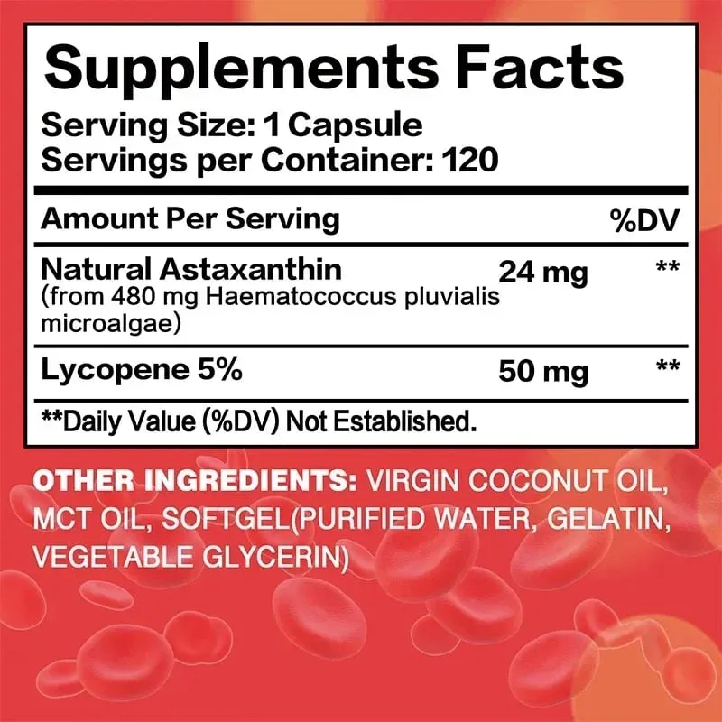 Cápsulas de Astaxantina + Licopeno - O antioxidante apoia a visão do coração e a saúde da próstata, melhora a imunidade
