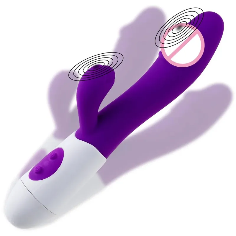Vibrador de coelho de silicone, ponto G, vibrador duplo, massageador de clitóris, brinquedo sexual de 10 velocidades para mulheres