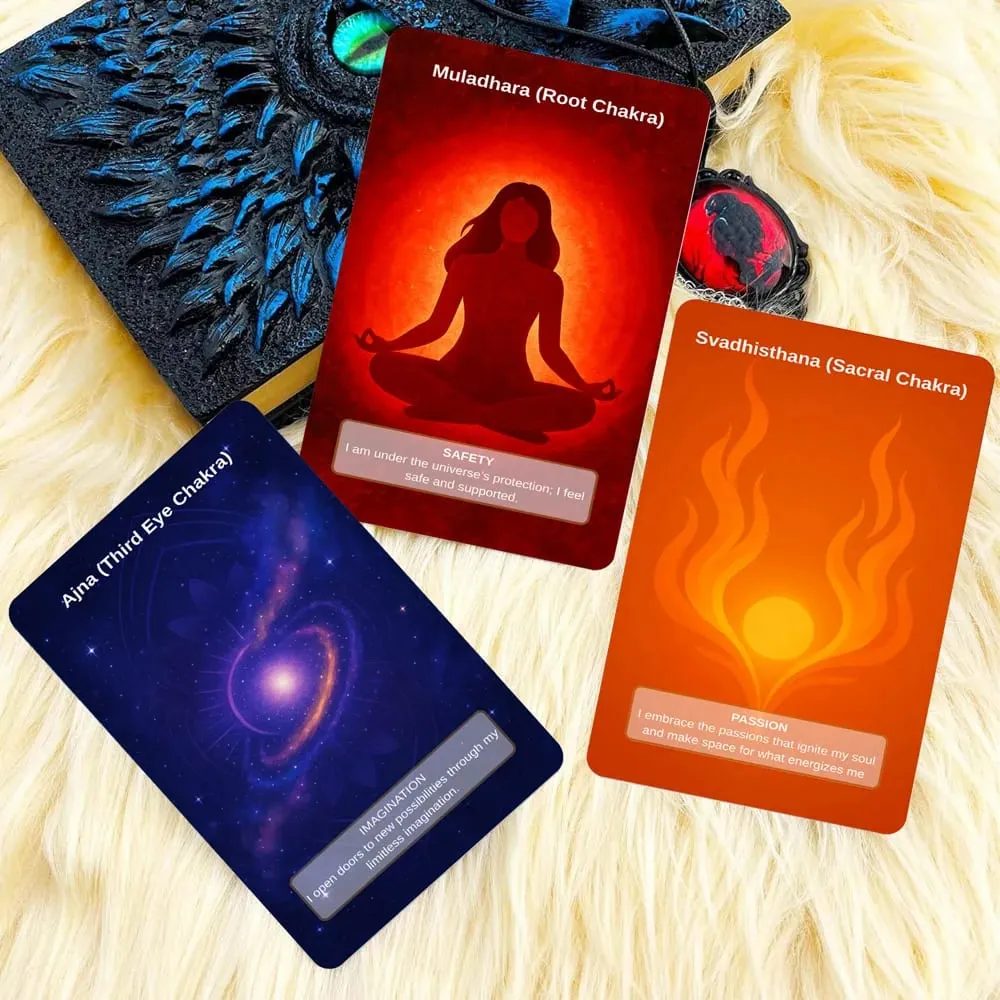 Baralho de 50 cartas inclui 1 carta de instrução Chakra Intenção Oracle Práticas de autoconexão e ajuste de energia