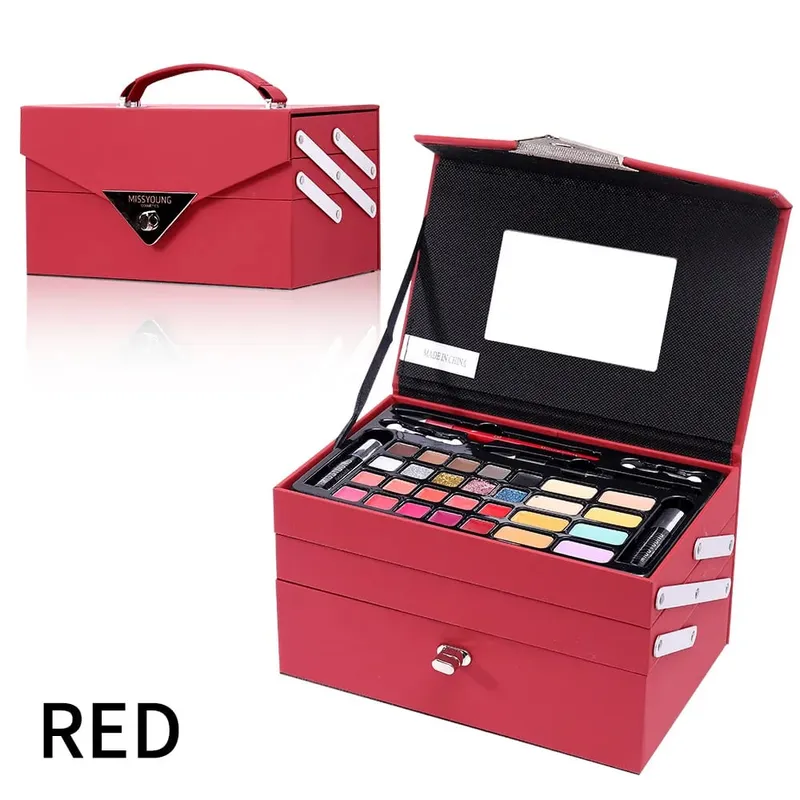 Conjunto de estojo de maquiagem portátil, sombra, batom, delineador labial, blush, kit cosmético facial completo, ideal para presente de feriado, conjunto de maquiagem
