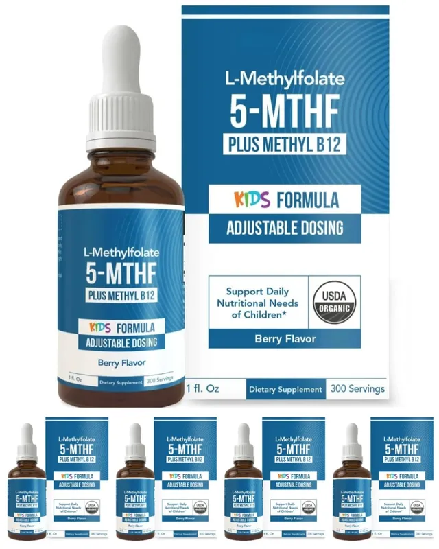 Gotas líquidas infantis de L-Metilfolato 5-MTHF com suporte de folato ativo de metil B12 1 fl oz USDA orgânico vegano não OGM — image 12