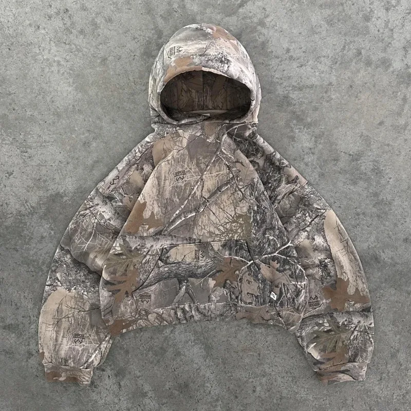 Y2K Retro Reißverschluss Hoodie Männer Camouflage Muster Reißverschluss Sweatshirt High Street Hip Hop Streetwear Übergroßer Unisex Camo Hoodie