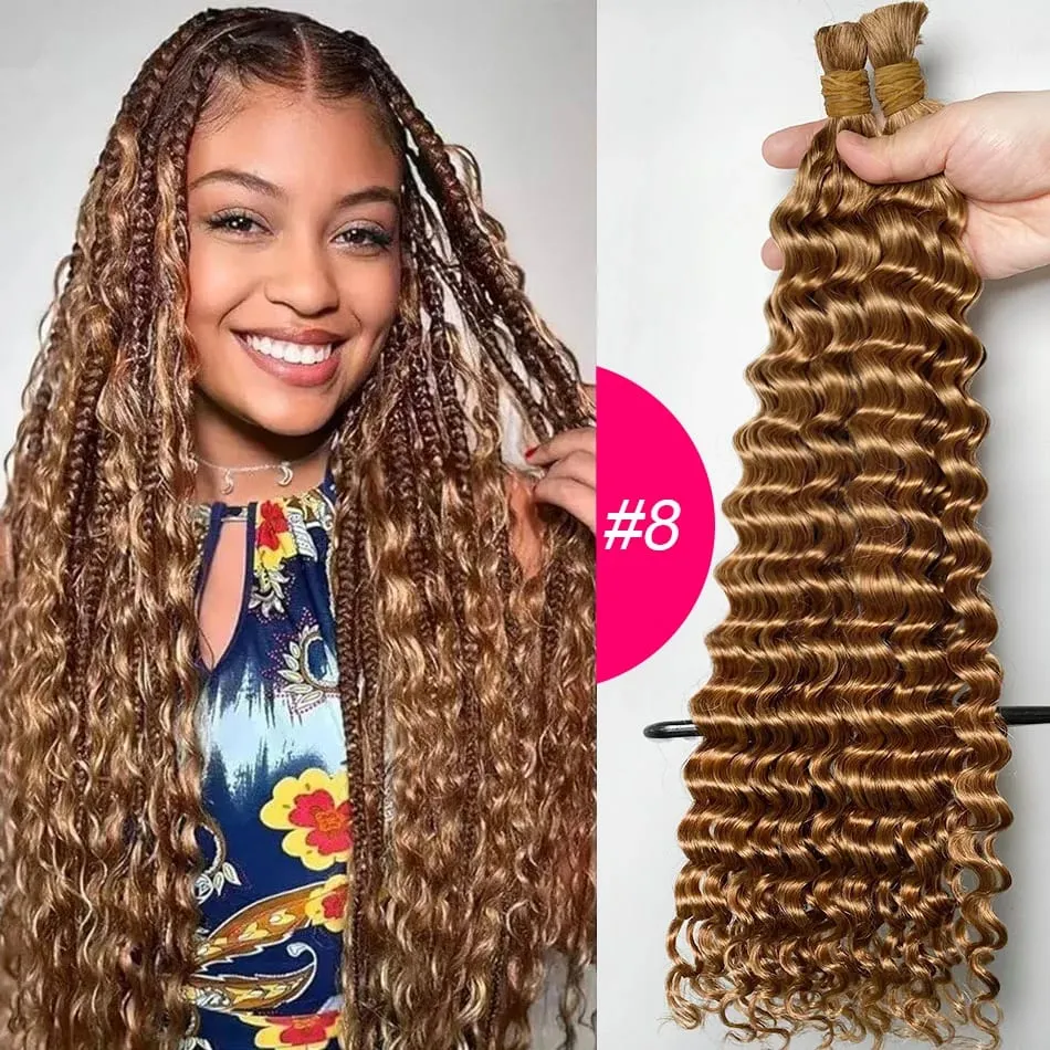 4 # chocolate marrom onda profunda cabelo humano em massa para tranças boho encaracolado trança cabelo 18-30 polegada pacote de cabelo remy brasileiro