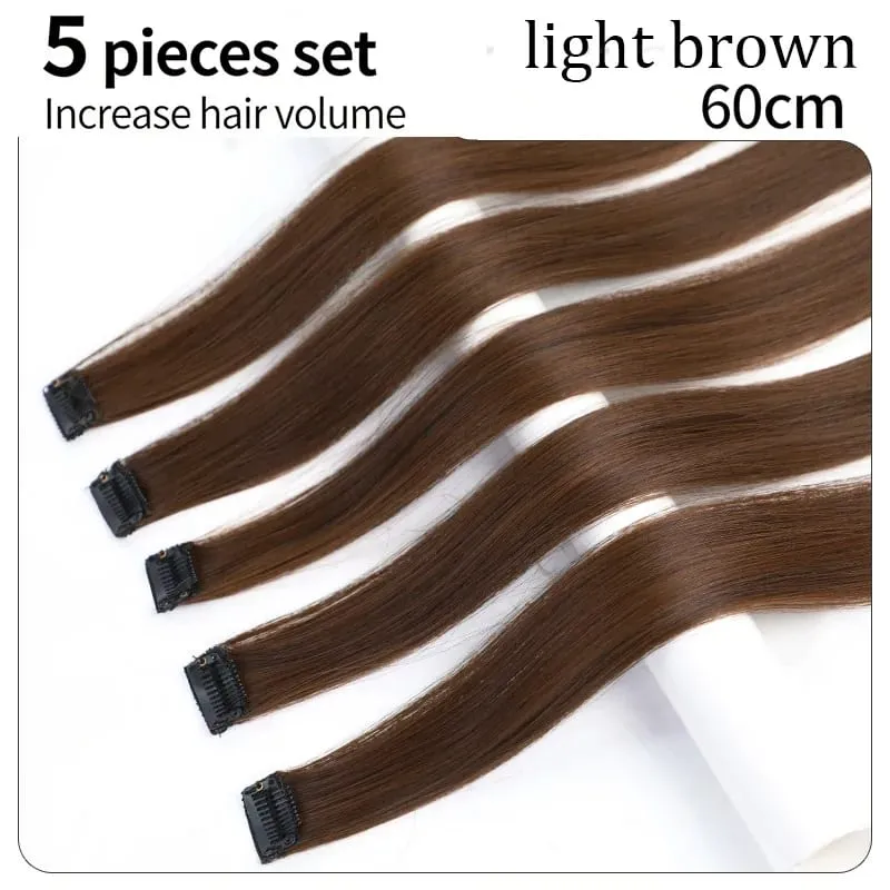 Grampo de 5 pces 60cm no cabelo humano das extensões do cabelo para adicionar volumesintético