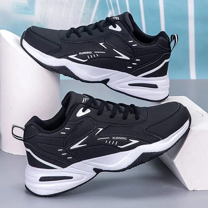 Tênis robusto para homens sola grossa versátil 2025 nova tendência malha rendas até sapatos esportivos casuais respiráveis ​​solas macias aumentadas