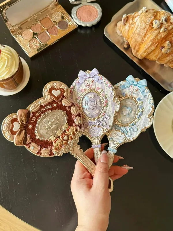 Flower Knows Handheld Makeup Mirror Air Cushion Comb All Series Relief Pattern Limited Color Makeup Tool Kit