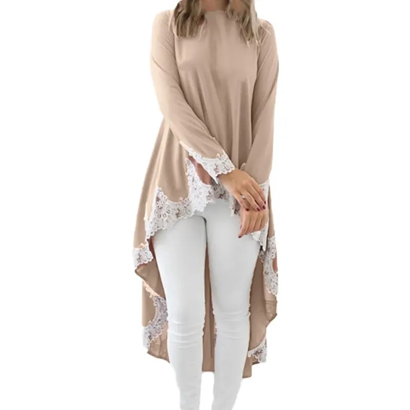 Primavera vestidos elegantes para mulheres de manga comprida o-pescoço pulôver bainha irregular vestidos de cor sólida robe femme soirée verte