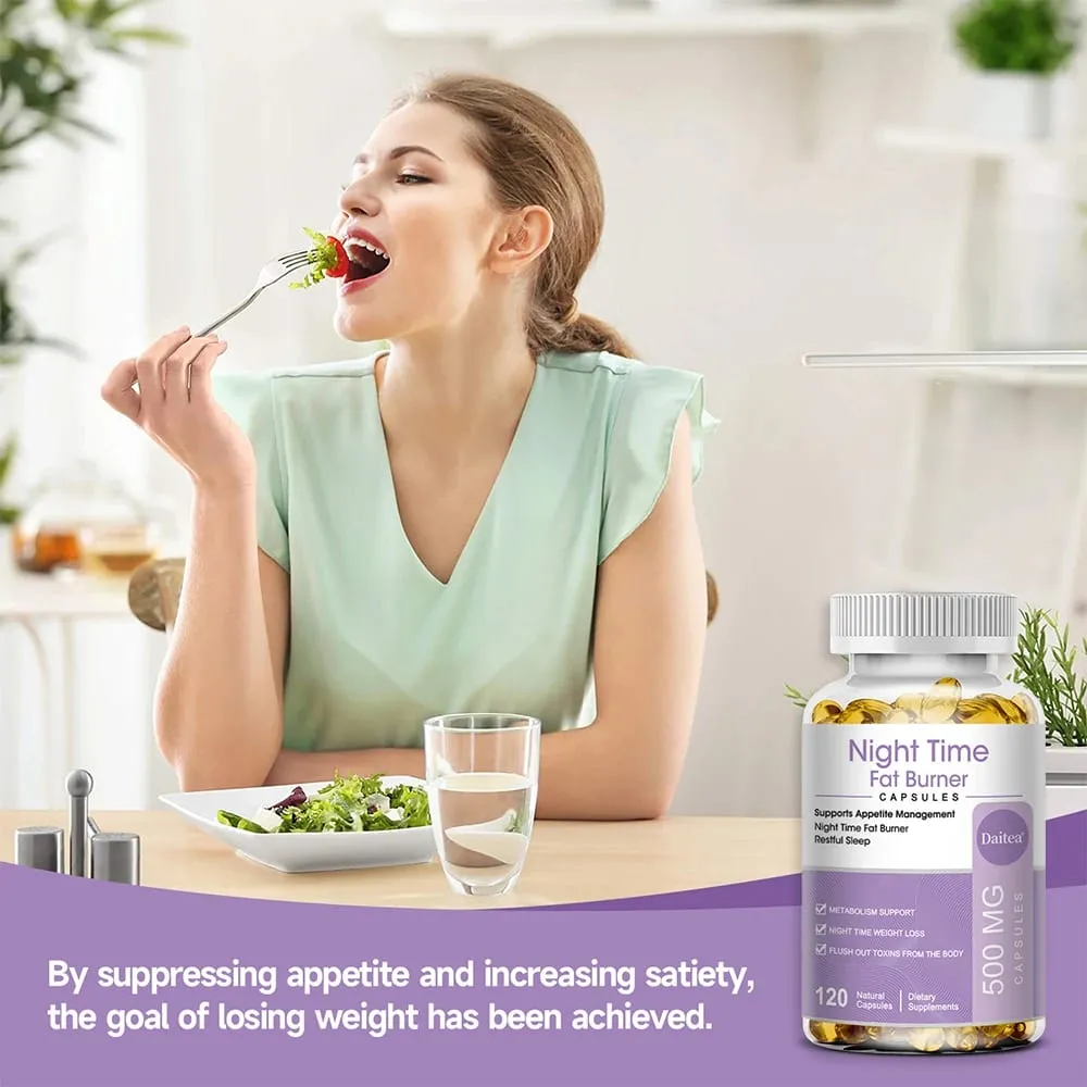 Queimador de gordura noturno aumenta o metabolismo O controle de peso melhora o sono - 500 mg, porção de 120 cápsulas
