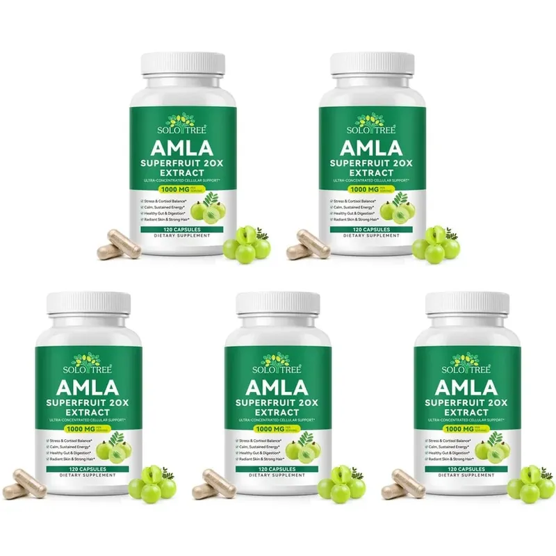 Amla Superfruit 20x Extrato Cápsulas com Phyllanthus Emblica para Promove Energia Calma Saúde Digestiva Pele/Cabelo Radiante 120Ct
