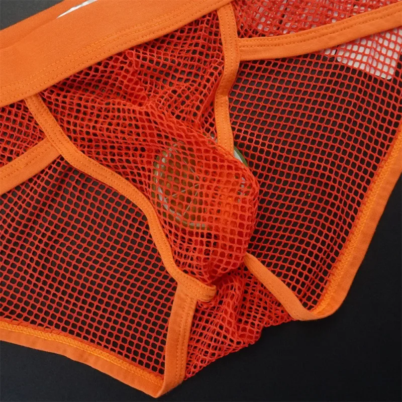 Plus size malha roupa interior masculina transparente grande fishnet u bolsa briefs masculino cintura baixa cor sólida sexy perspectiva calcinha masculina