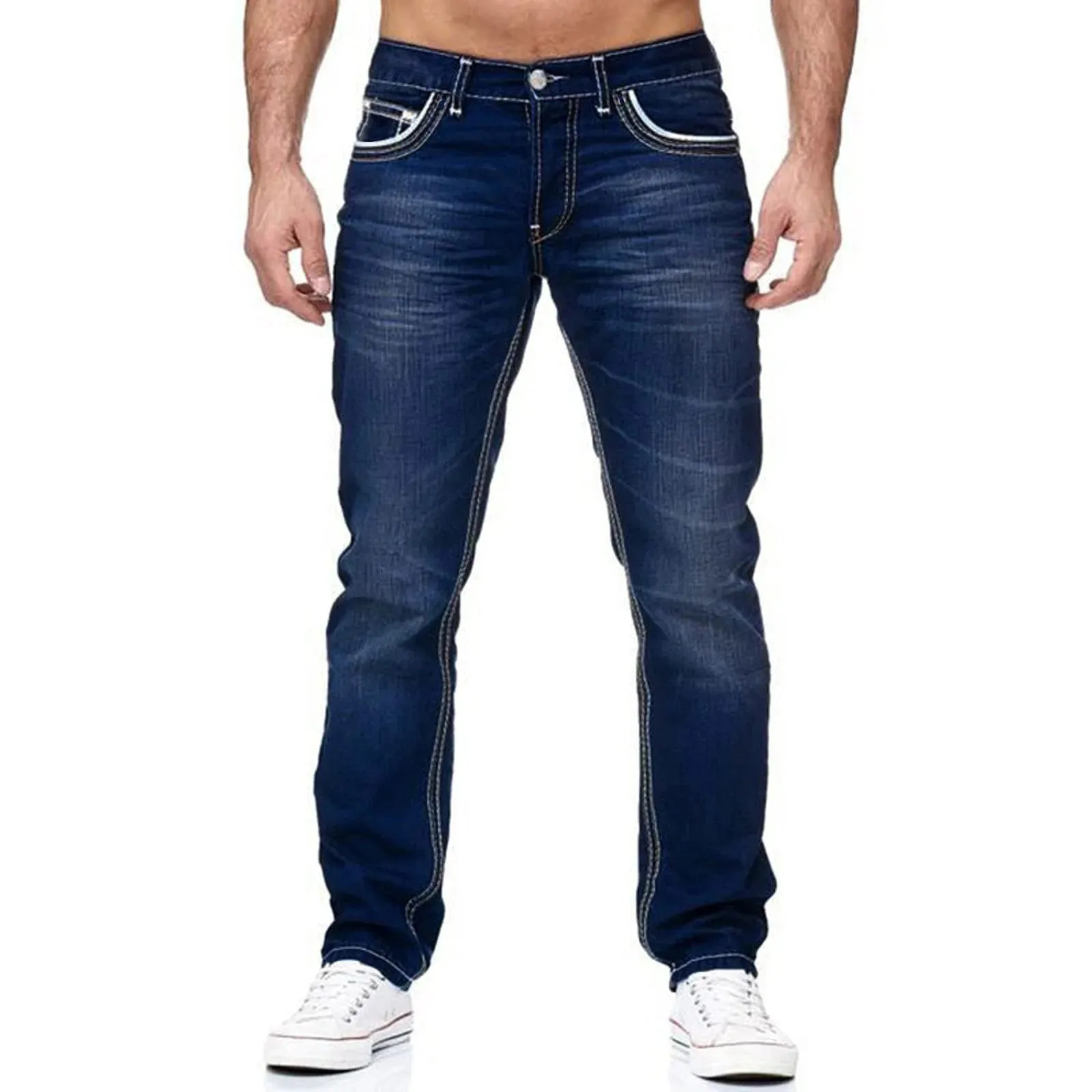 Calças de brim masculinas bolsos sólidos estiramento denim calças retas primavera verão negócios calças casuais diário streetwear roupas masculinas