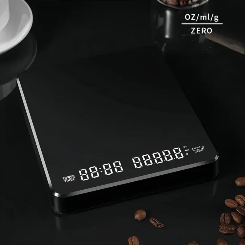 Balança de café eletrônica de alta precisão, com almofada à prova d'água, display led, cronometragem usb, acessórios profissionais para café doméstico, 3kg/0.1g