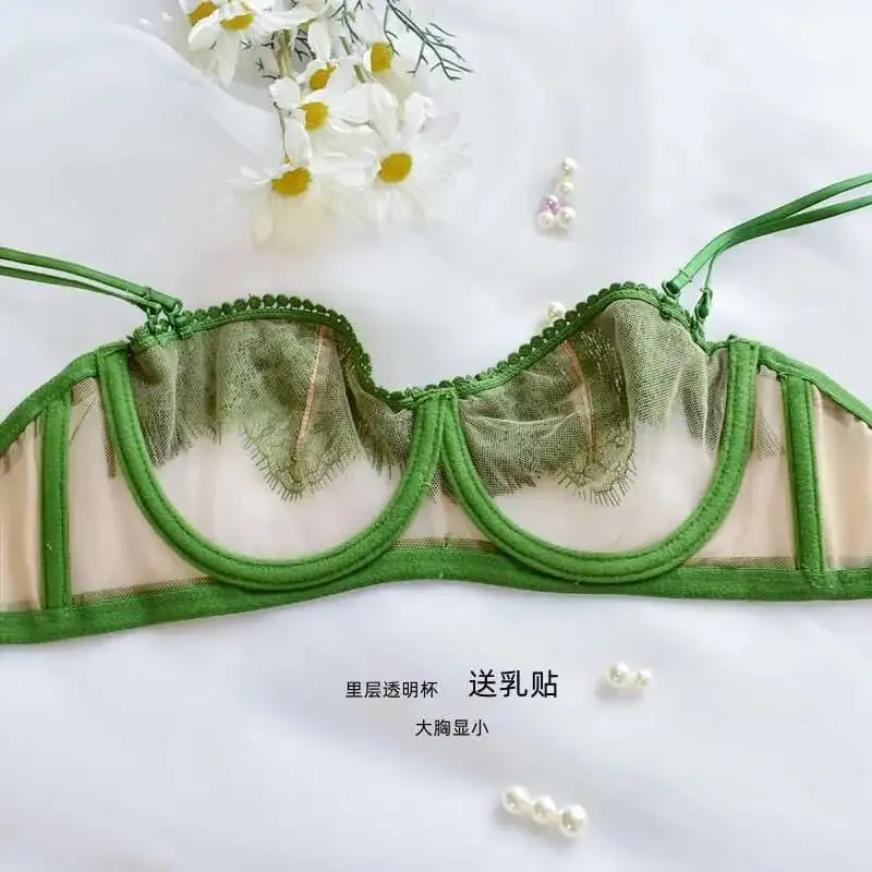 Light Luxury Sexy French Backless Bra Set - Sheer Mesh Minimizer Bralette Ultra-Thin Lace Lingerie Limited Stock Sale