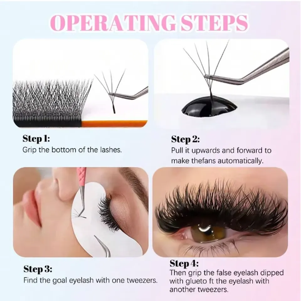 4D W Shaped C/D/L/M Curl Eyelash Extension Premade Volume Fans Soft Gradient Mink Easy Embellish Natural False Eyelashes