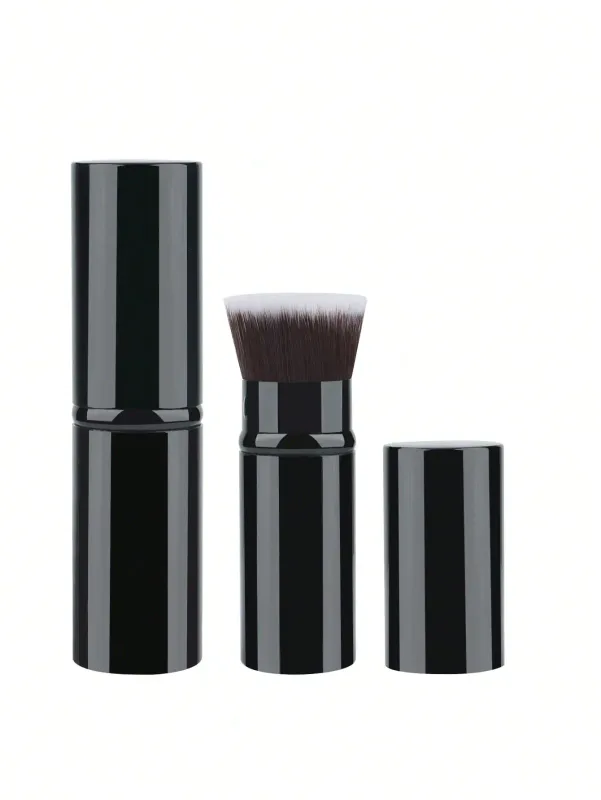 1-2 pincéis de maquiagem telescópicos, pincéis de maquiagem para base kabuki de viagem, pincéis de blush facial são usados ​​para misturar blushes líquidos