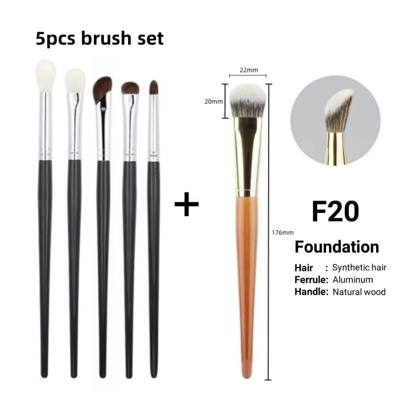 Conjunto de pincéis para sombra, cabelo natural, 5 peças, pincéis de maquiagem, ferramentas de beleza