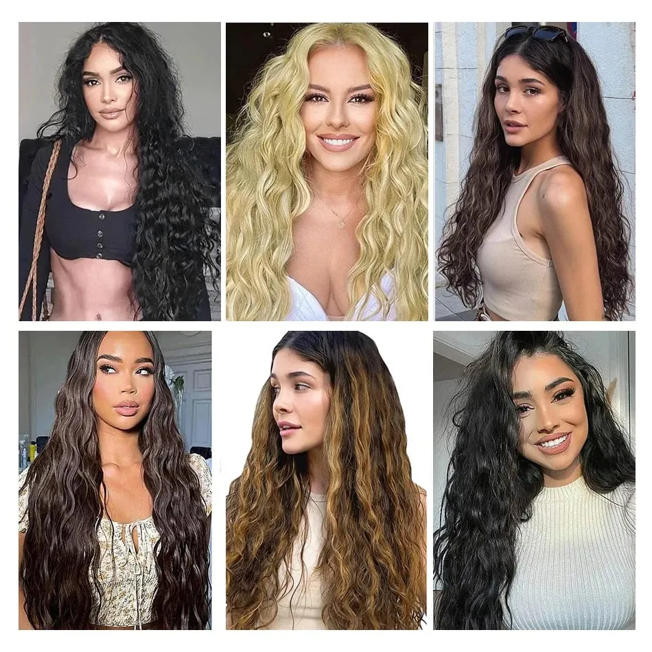 22'' Synthetic Curly Wave Clip-in Hair Extensions Long Water Wave Clip In Hair 150grams 6-Piece Clip Full Head Hair Pieces — image 6
