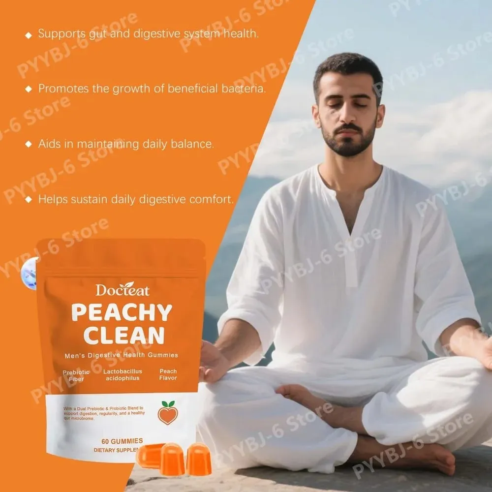 Gomas para saúde digestiva masculina - mistura de prebióticos e probióticos - sabor pêssego apoia a saúde intestinal masculina diariamente