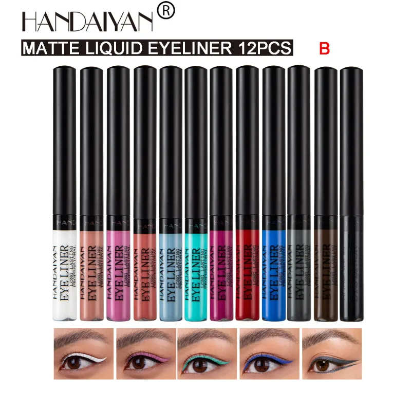 Conjunto de canetas delineadoras à prova d'água, 12 cores, fosco, longa duração, 24 horas, fluorescente, lápis de delineador para decoração de maquiagem facial