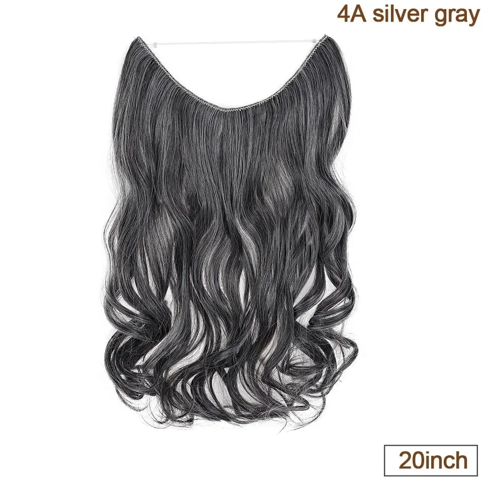 Extensões de cabelo de fio invisível sintético fio transparente ajustável longo ondulado encaracolado secreto hairpiece 20 Polegada para mulher