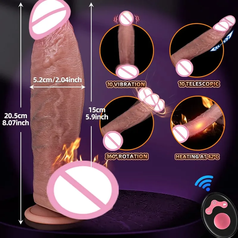 Vibrador realista vibrador telescópico aquecimento pênis controle remoto galo empurrando pau grande masturbação para mulheres brinquedos sexuais adultos