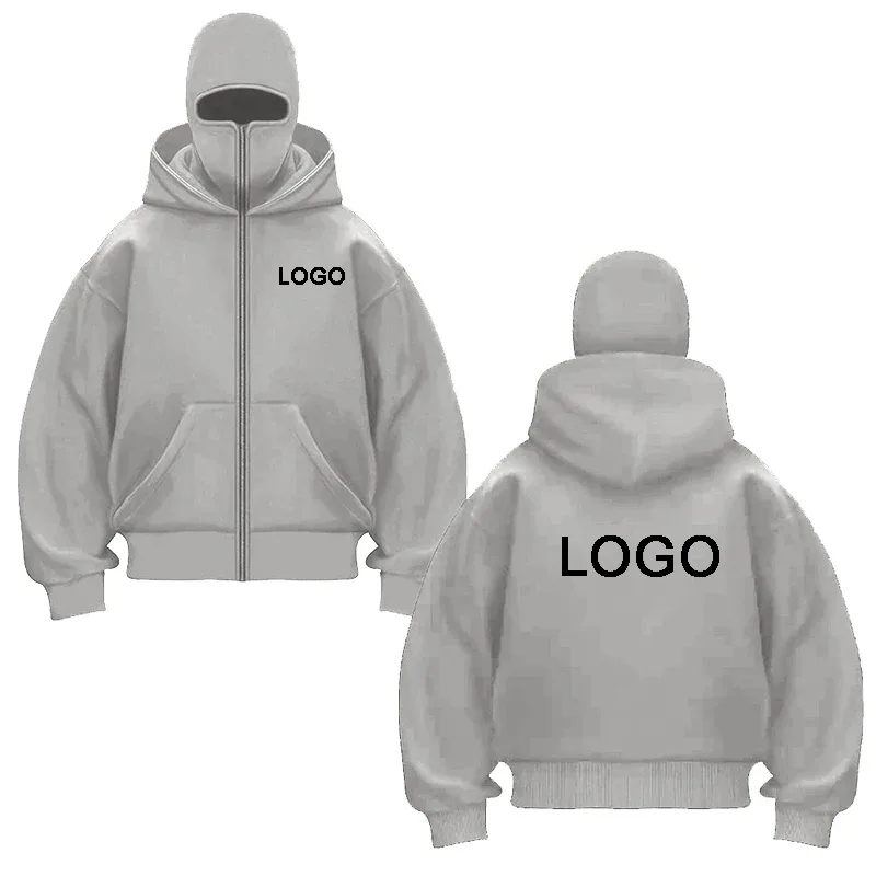 Diy design duplo-capuz zíper hoodies masculino personalizado impresso manga longa zip up sweatshirts feminino máscara ninja pullovers jaqueta
