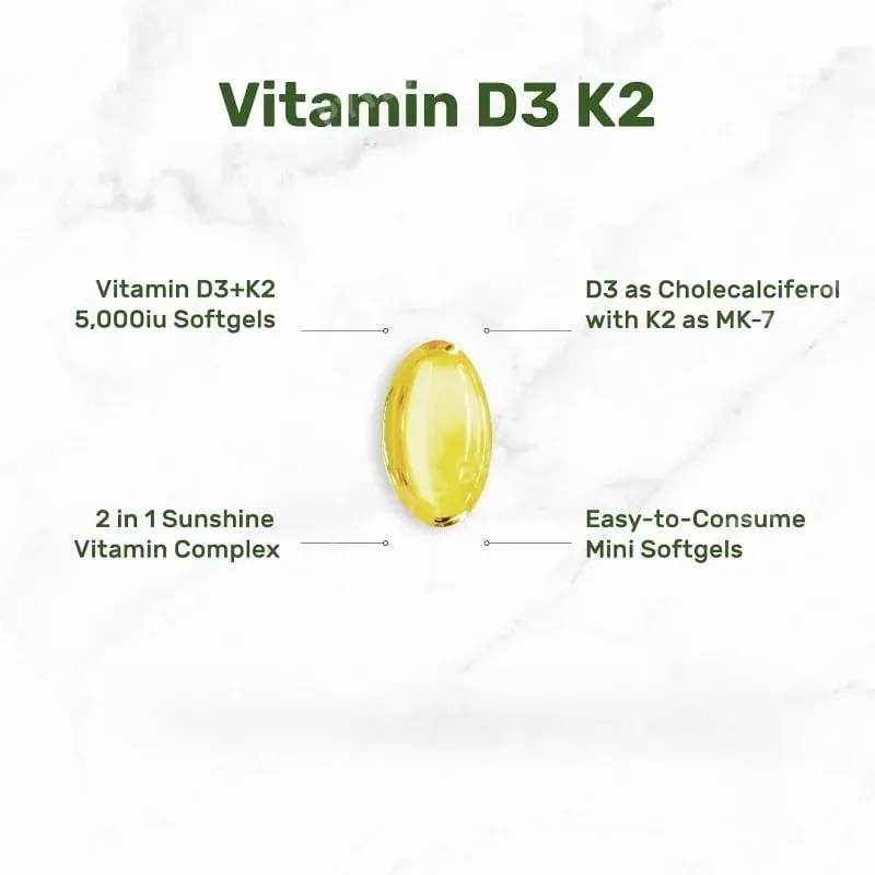 Vitamina D3 + K2 MK7 Softgels 250 Contagem 2 em 1 Complexo Não OGM Sem Soja Sem Glúten Suporte à Saúde Óssea Impulsionador do Sistema Imunológico