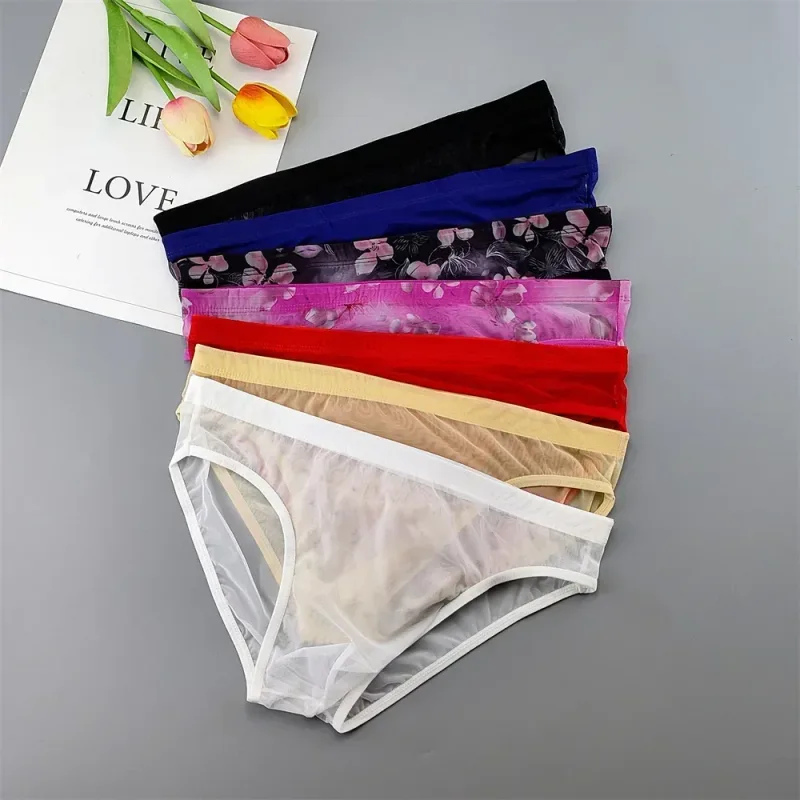 Plus Size Transparent Underwear See Through Sexy Briefs for Men with Pouch Nylon Hombre Slips Breathable Male Panties XL-4XL