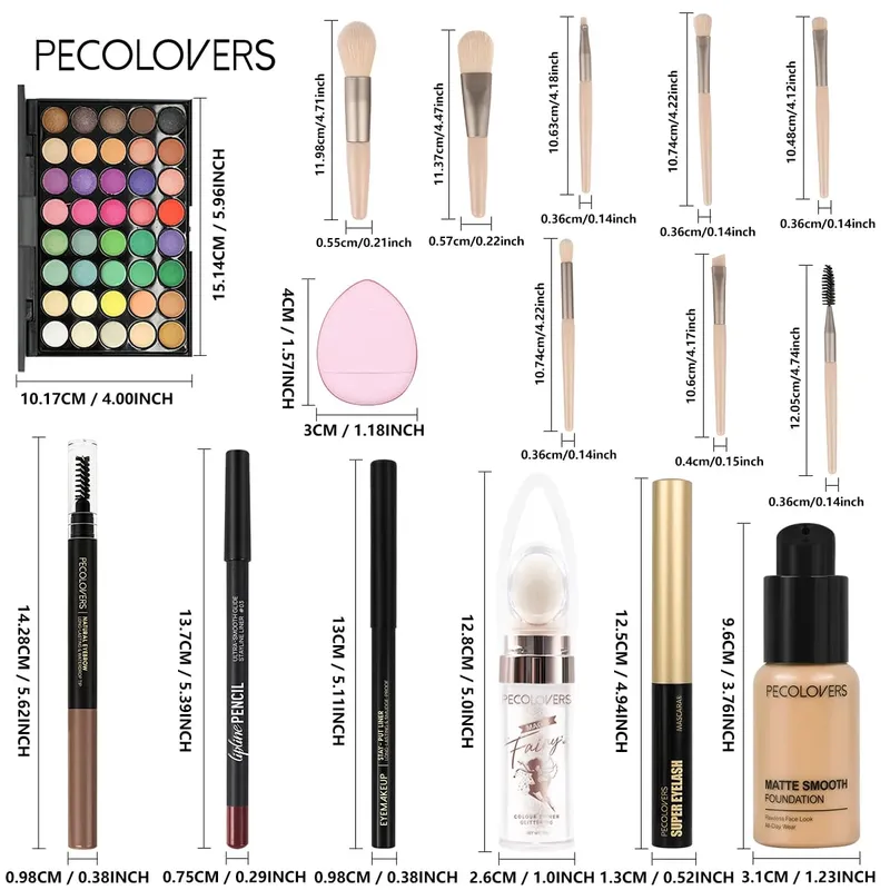 16 PÇS/SET Brilhante Multicolor Sombra de Longa Duração Primer Eye Lip Maquiagem e Pincéis de Maquiagem Suaves para Looks de Festa