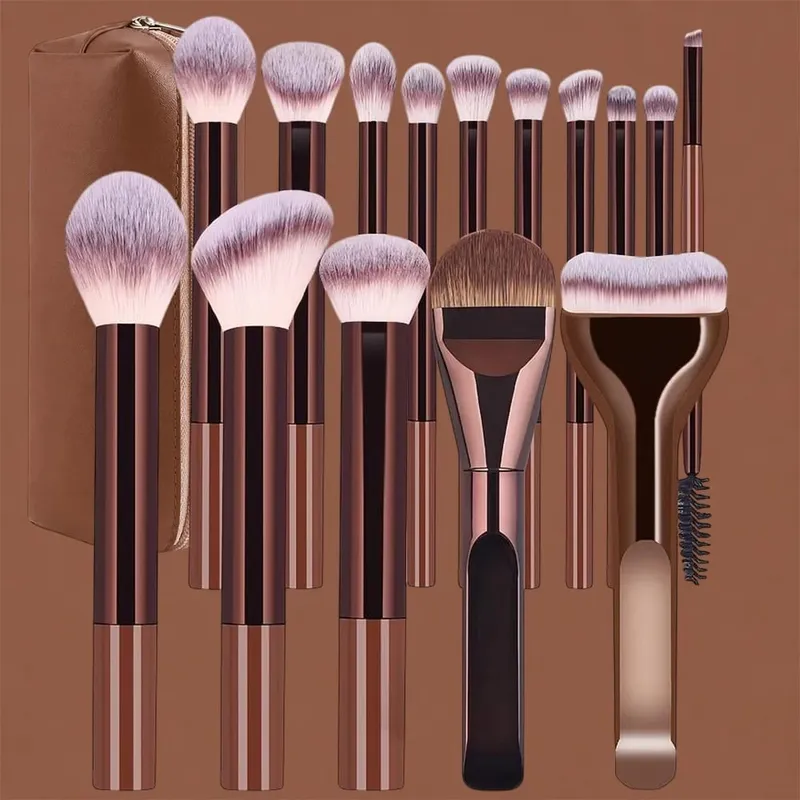 Conjunto de pincéis de maquiagem kabuki com cerdas macias, 16 peças, base, sombra, blush, ferramenta cosmética, pincel de maquiagem profissional