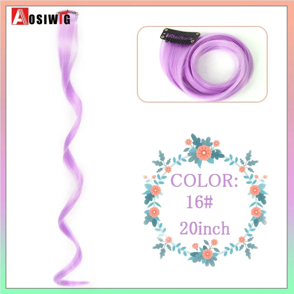 22 "sintético longo reto arco-íris destaque extensões de cabelo colorido clipe em uma peça ombre rosa roxo verde amarelo para wome