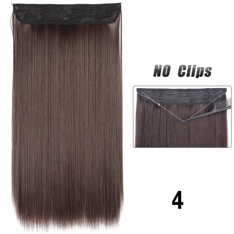 Sem clipes extensões de cabelo fio invisível longo em linha reta sintético falso pedaço de cabelo 80cm preto marrom loiro penteado