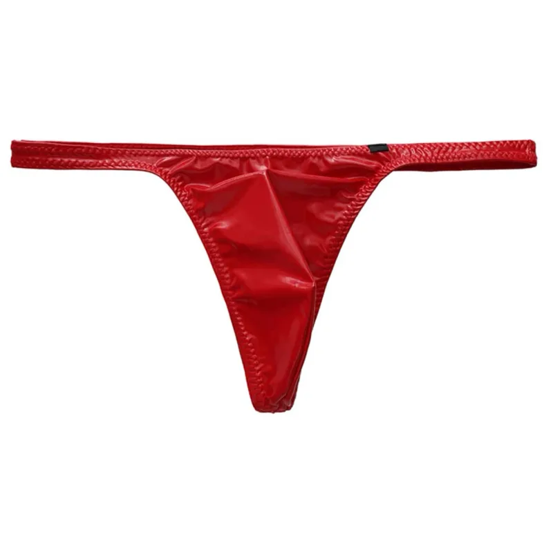 Cuecas masculinas de couro falso brilhante, cuecas g-string com alça fina, cintura baixa, lingerie masculina, lingerie com costas em t