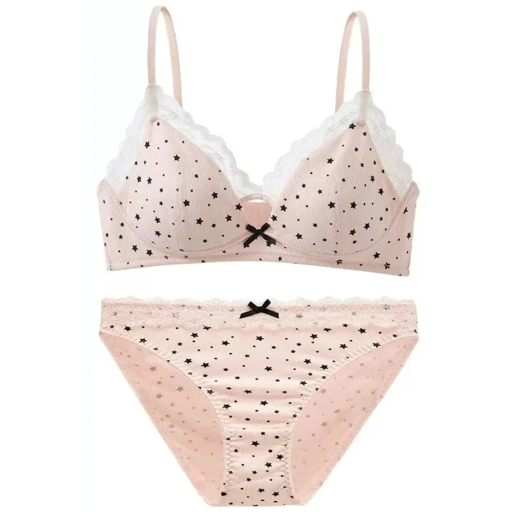 Conjunto de sutiã feminino sem arame, suporte macio push-up para busto pequeno, evita flacidez e propagação lateral, lingerie estilo feminino doce 32-38
