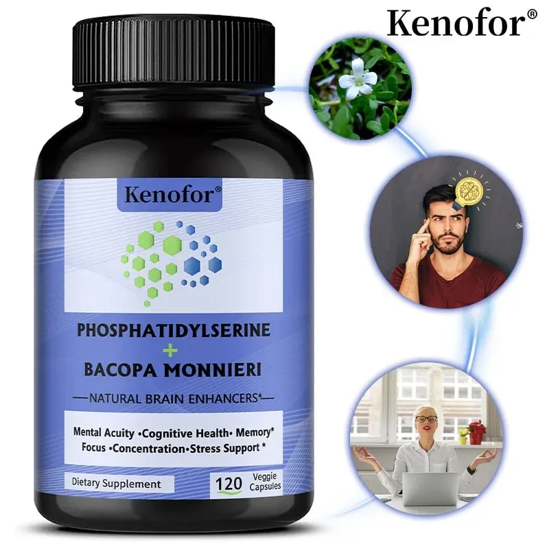Suplemento de Fosfatidilserina + Bacopa Monnieri - Ajuda a Saúde Cognitiva da Memória a Aliviar o Estresse - Suplemento Nutricional para o Cérebro