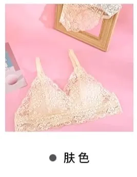 French Summer Bralette - Wireless Push-Up Bra for Small Chest Ultra-Thin Triangle Cups & Sexy Lingerie Set & Sexy Tushy