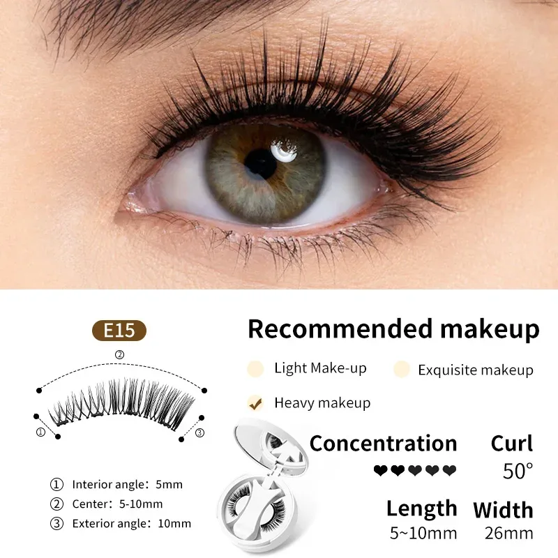 Cílios postiços magnéticos marrons, natural, macio, leve, conjunto de maquiagem para os olhos com aplicador, caixa de uma peça, fácil de transportar, ferramenta para cílios