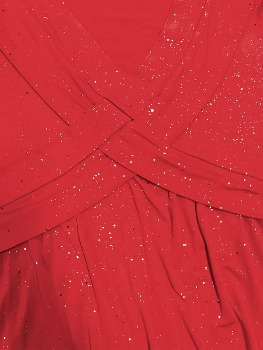 Vestido feminino elegante plus size polvilhado com nó torcido brilhante com bolsos e decote em V