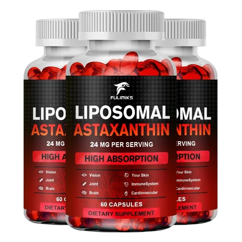 Cápsulas lipossomais de astaxantina com fosfatidilcolina, suporte antioxidante, cérebro, olhos, articulações cardiovasculares e saúde da pele