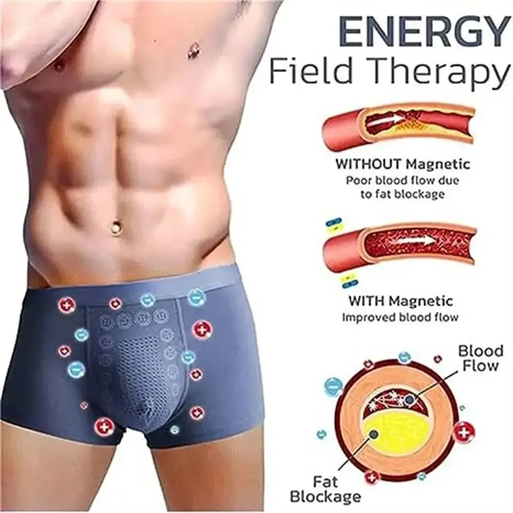 Cueca masculina de poliéster, cueca boxer de terapia magnética de fibra extensível, cuecas confortáveis ​​para uso casual