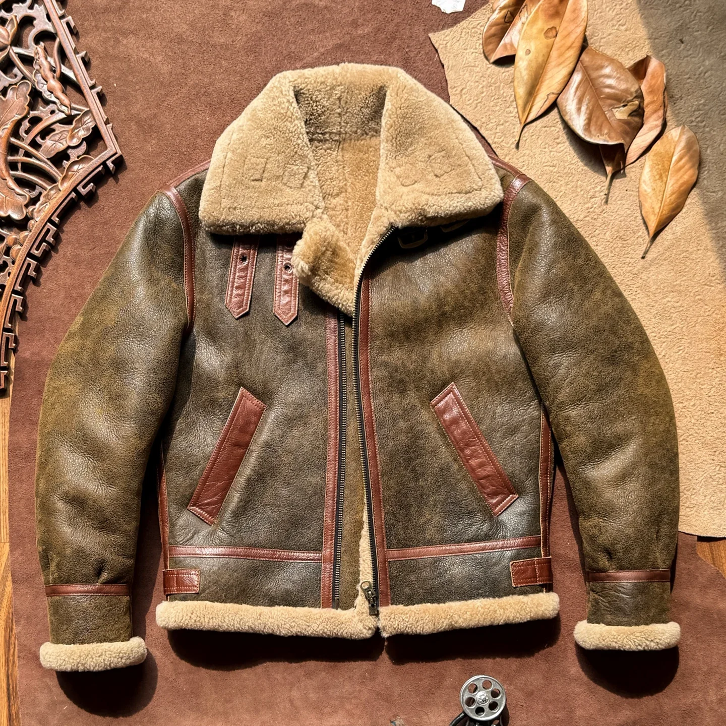 CC Shop Best.Vintage Nubuck Leather.2026 New Winter Thick Wool Leather Coat.100% Natural Fur Jacket.Real Sheepskin With Wool