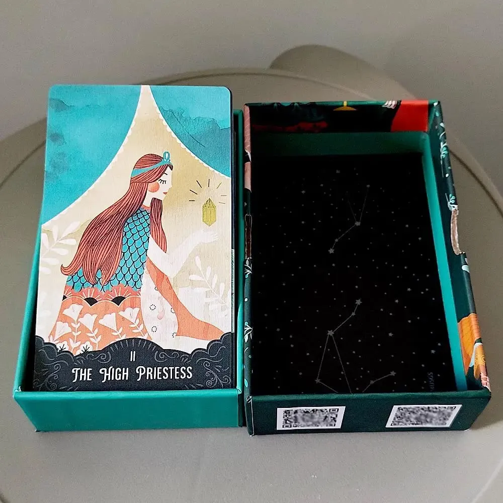 Baralho de tarô Star Maiden, 78 cartas, estético, celestial, divino, cartas de tarô em caixa rígida de duas peças, relevo duplo, 12 x 7 cm