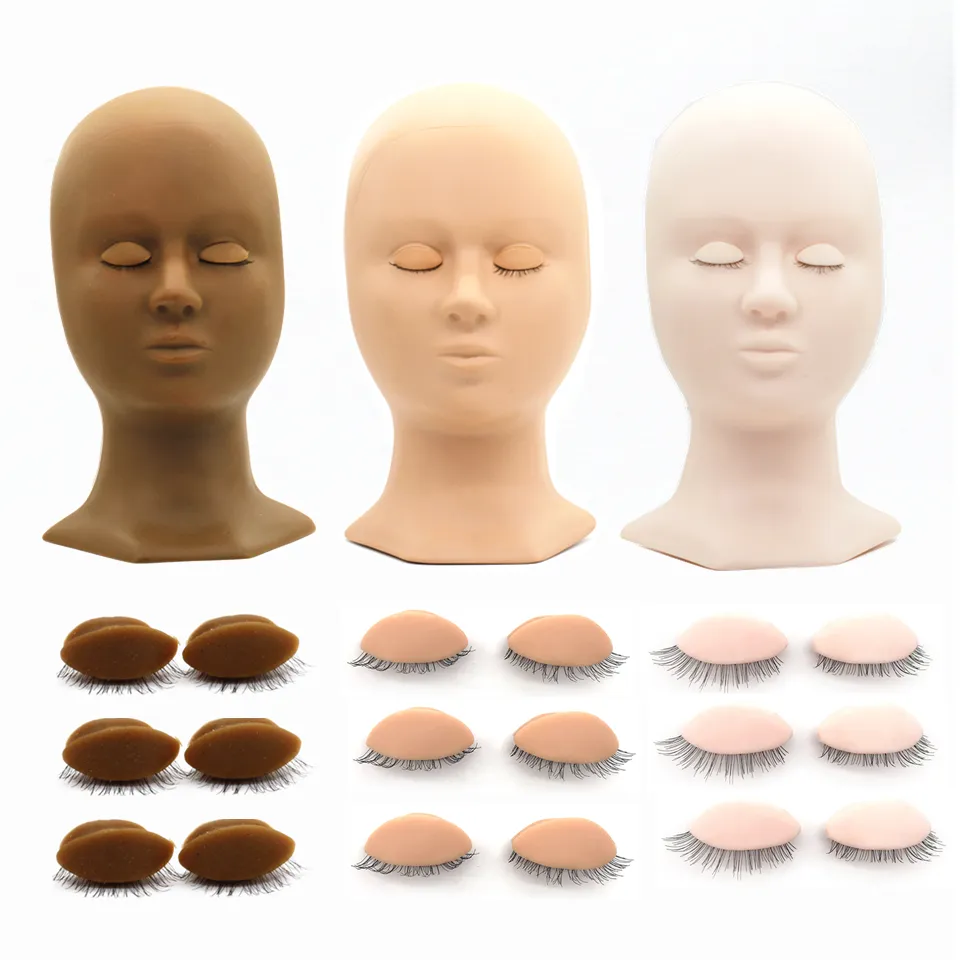 Mannequin Head For Eyelash Extension Training Kit With Removable Eyelids Silicone Cosmetic Model Heads Makeup Tools Gel Material