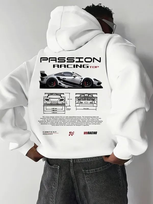 Popular padrão digital moletom com capuz masculino com design temático de carro estilo americano casual esportes camisa de manga comprida