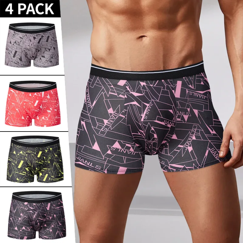 5/4 Pcs Men's Fashion Printed Underwear Comfortable Joker Boxer Plus Size 5XL Adolescent Multicolor Mix Shorts Middle-aged Boxer