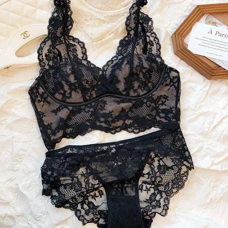 Conjunto de bralette de renda – Sutiã anti flacidez sem fio, lingerie respirável ajustável, sem arame, confortável, fino, sexy, uso diário